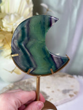 Load image into Gallery viewer, Fluorite Moon On Stand #105
