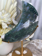 Load image into Gallery viewer, XXL Moss Agate Moon On Stand #215
