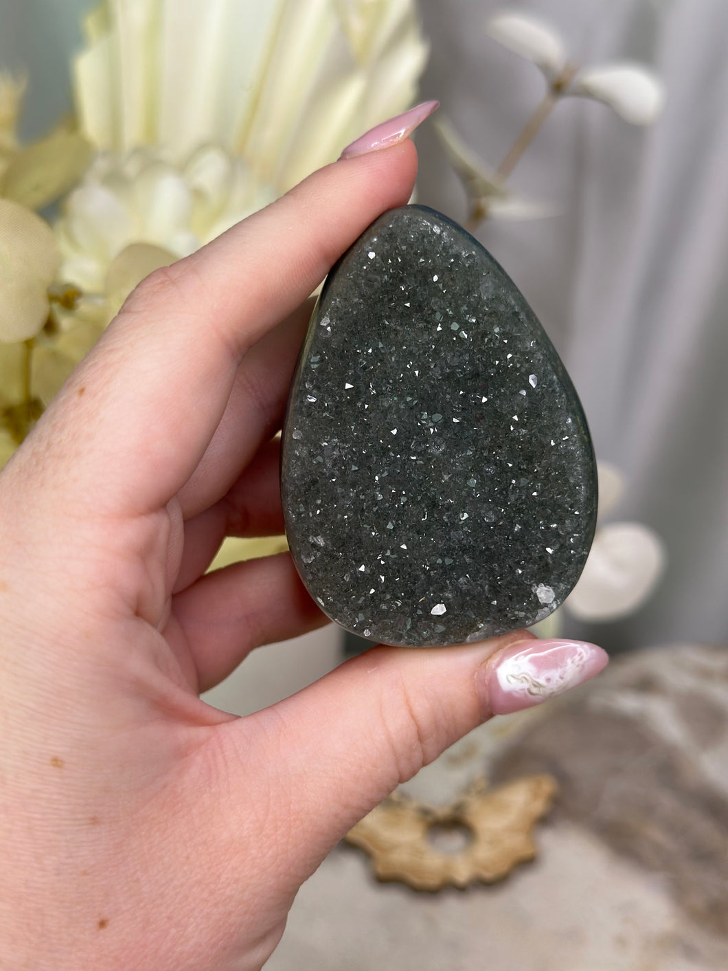 Green Amethyst x Agate Sugar Druzy Egg #70