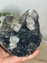 Load image into Gallery viewer, Blue~Black Chalcedony With Glass Apophyllite Cluster #355
