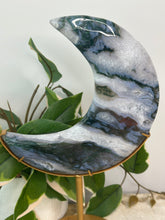 Load image into Gallery viewer, Moss Agate Moon On Stand #195A
