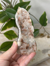 Load image into Gallery viewer, Hollow Red/Clear Apophyllite~Red Hematite~Peach Stillbite~Chalcedony Cluster #111
