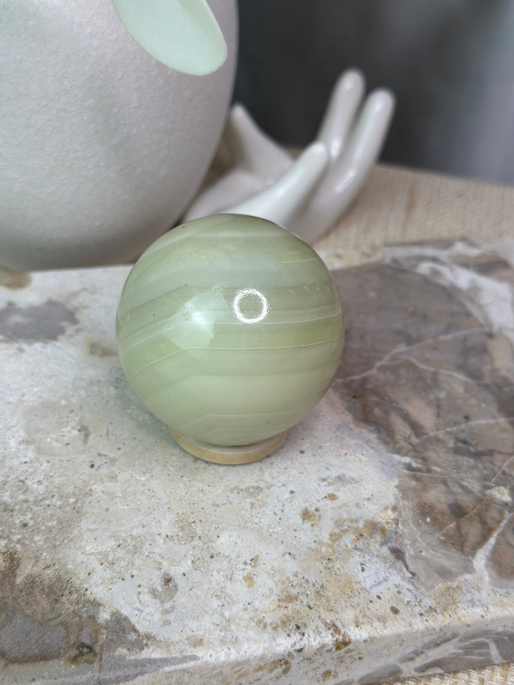 Green Banded Calcite Sphere