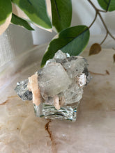 Load image into Gallery viewer, Glassy Green/Black Apophyllite Cubes~Peach Stillbite~Black/Silver Chalcedony Specimen #44

