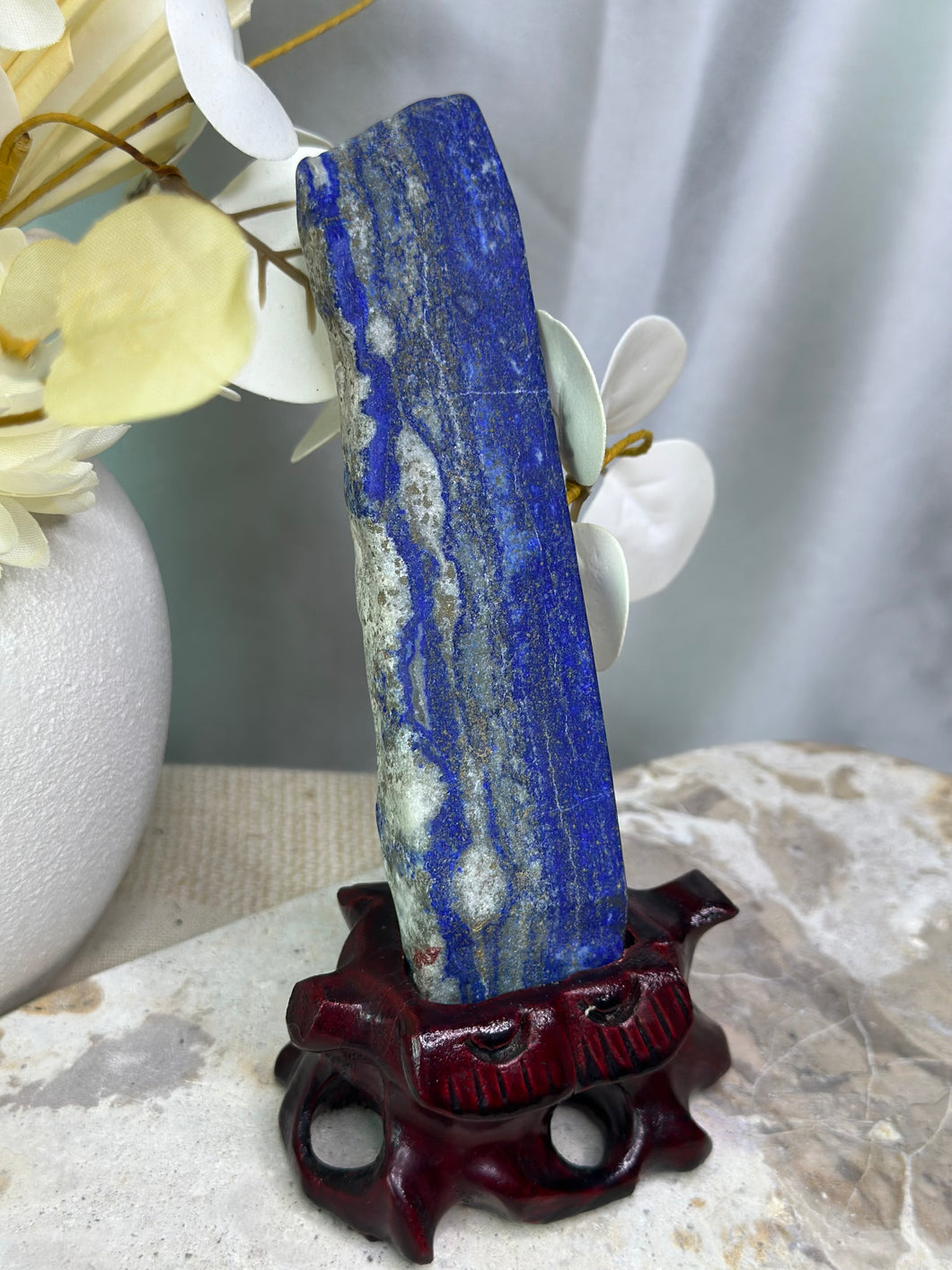 Lapis Lazuli Raw On Wooden Stand #44A