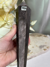 Load image into Gallery viewer, Silver Sheen Obsidian Wand On Stand #88A
